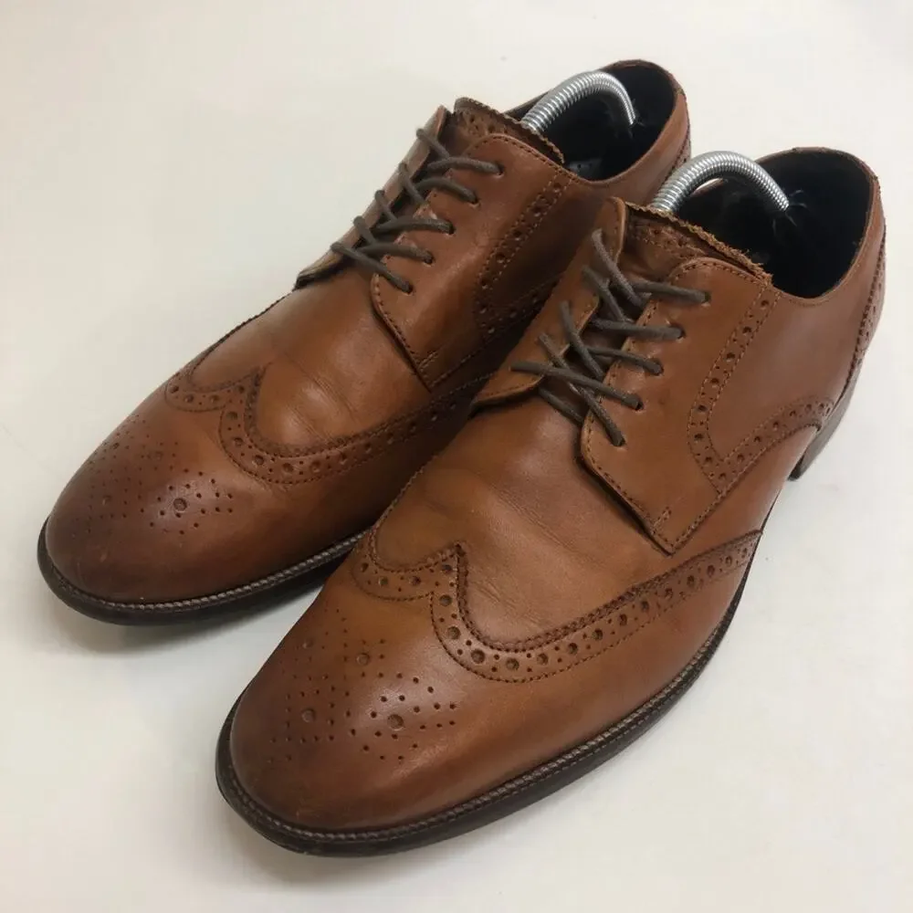 VERY GOOD Cole Haan Benton Brown Leather Brogued Wingtip Derby Men's Size 10